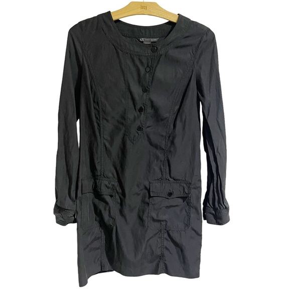Armani Exchange Women 4 Black Cupro Cotton Blend Silky Tunic Asymmetrical Button - Picture 1 of 7